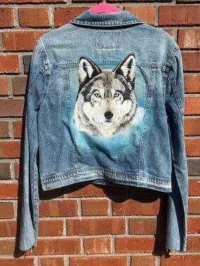 Hand-Painted American Rag Denim Wolf Jacket Size M